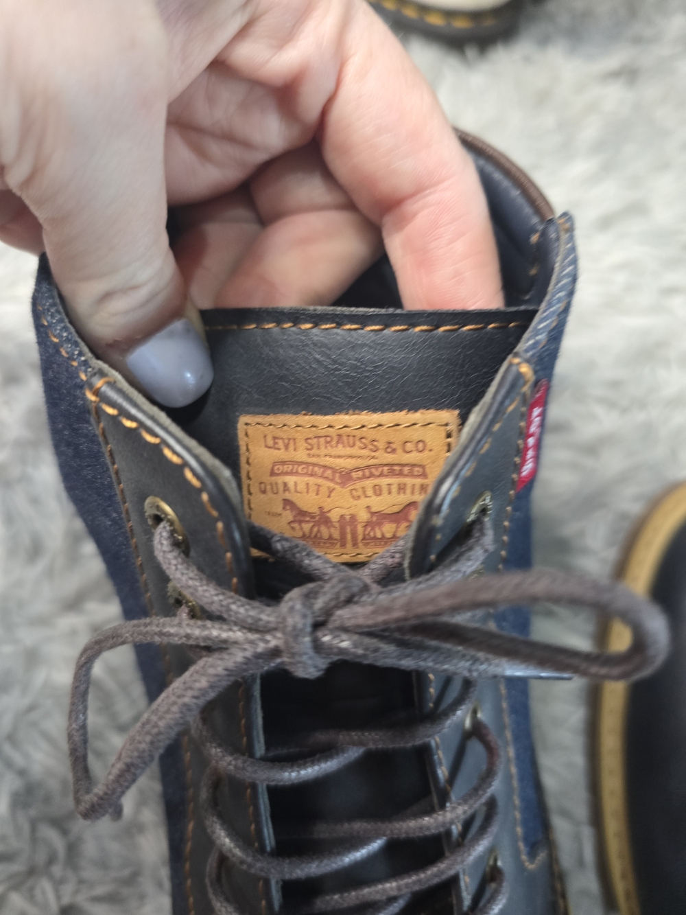 Levi's Men's Navy Denim and Leather Lace-Up Boots, Size 13 - Picture 6 of 9